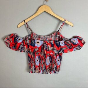 Milk & Honey‎ Off-The-Shoulder Crop Top Stretch Shirred Smocked Floral Sz Medium
